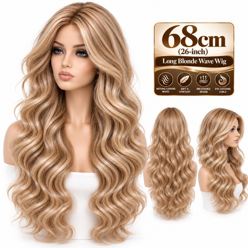 Long blonde wavy wig 26in - long,