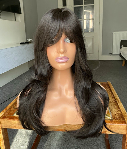 Black wig long wavy synthetic - wig,