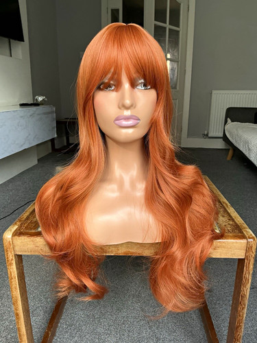 Orange wig long wavy - long, synthetic