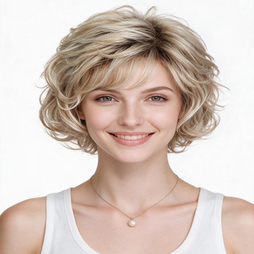 Ombre short blonde curly hair - short,